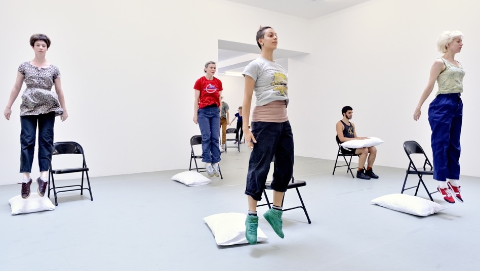 Rehearsal of Yvonne Rainer's Chair Pillow at Raven Row, photo by Eva Herzog