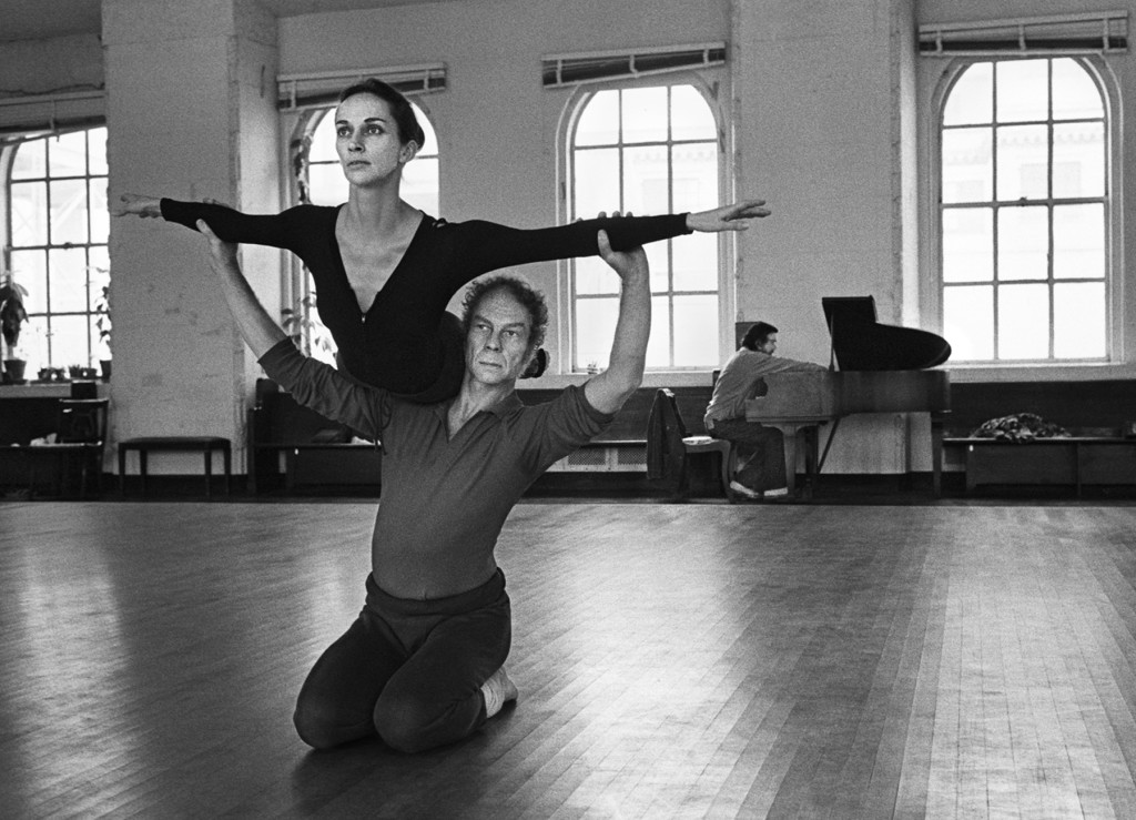 Merce and Carolyn Brown rehearsing Suite in Westbeth Studio, 1972