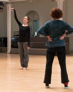 Kaitlyn demonstrating, me with hands on waist, photo by Ian Douglas