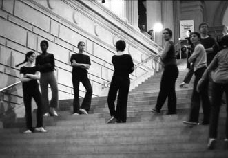 Rehearsing at the Metropolitan Museum, 1970. Rudner at left with braid.
