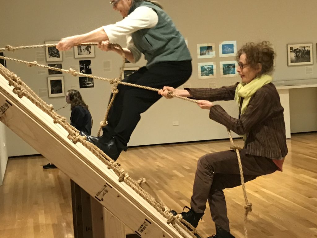 I couldn't resist: Here I am with old dance pal Wendy Rogers climbing the Slant Board. Photo by Linda Murray